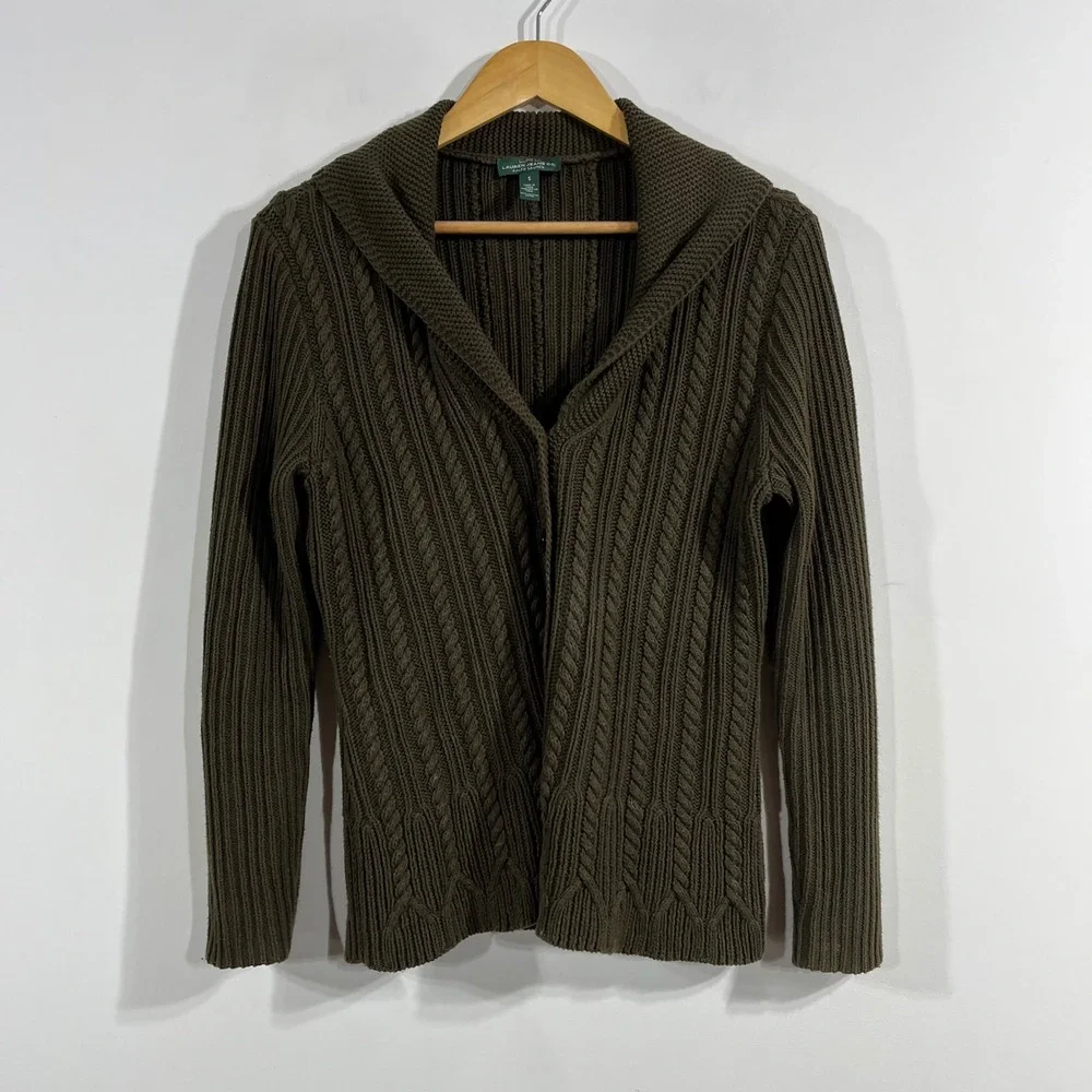 Lauren Ralph Lauren Old Money Preppy Cable Knit Shawl Collar Cardigan Small